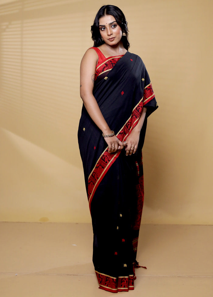 Black Khadi Cotton Saree With Blouse Piece