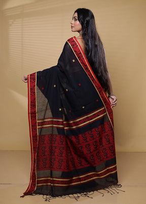 Black Khadi Cotton Saree With Blouse Piece