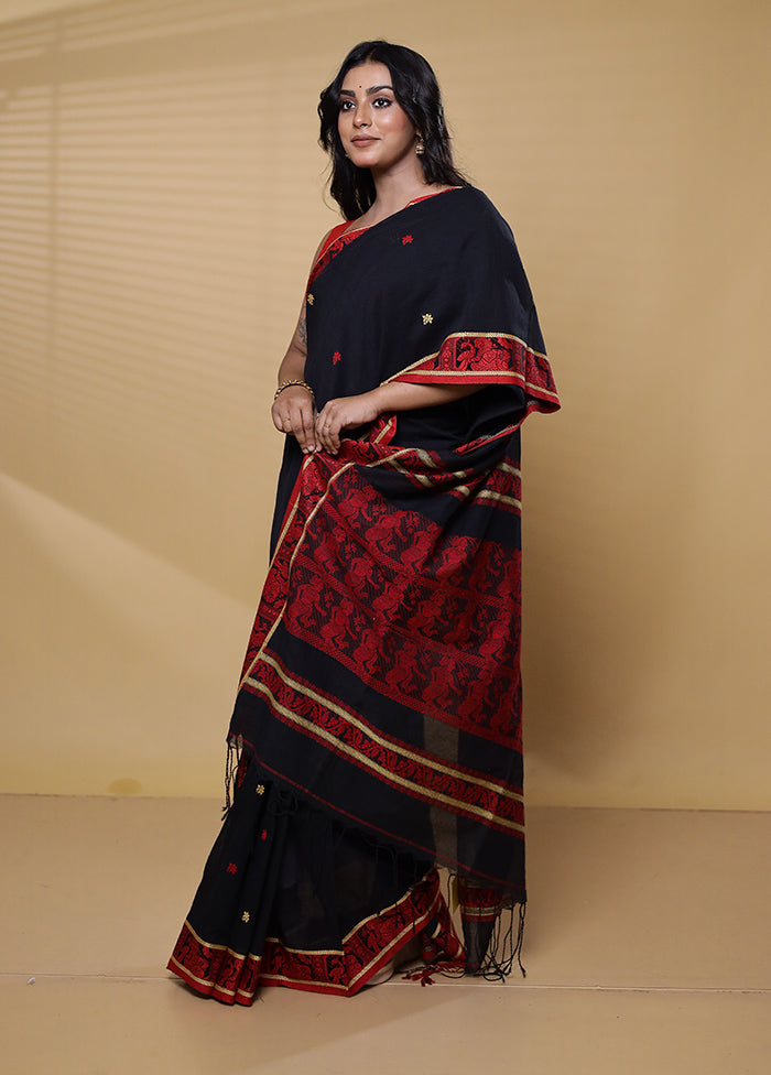 Black Khadi Cotton Saree With Blouse Piece