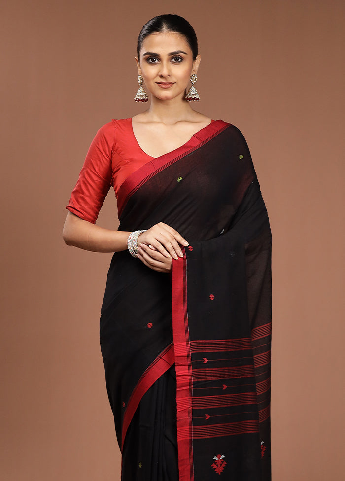 Black Pure Cotton Saree With Blouse Piece