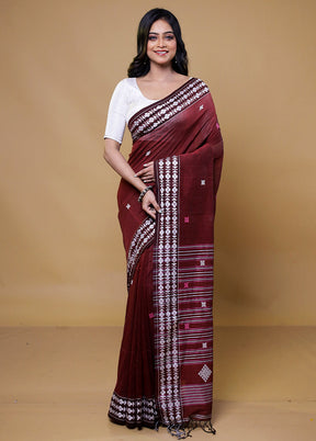 Maroon Cotton Saree With Blouse Piece