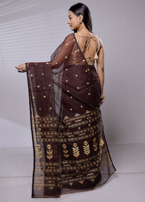 Maroon Jamdani Cotton Saree Without Blouse Piece