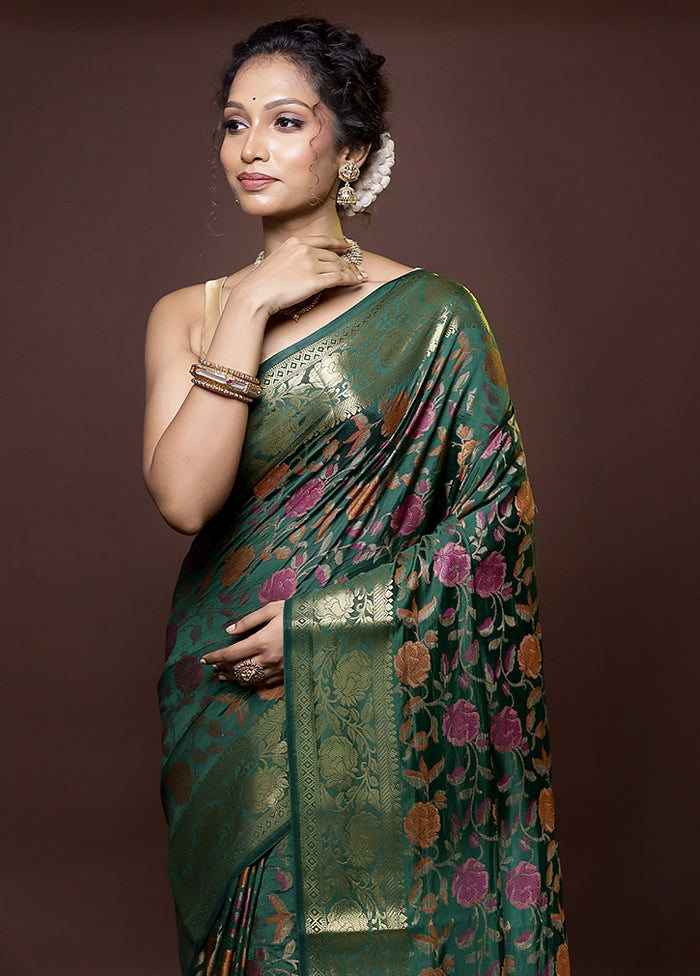 Green Dupion Silk Saree With Blouse Piece