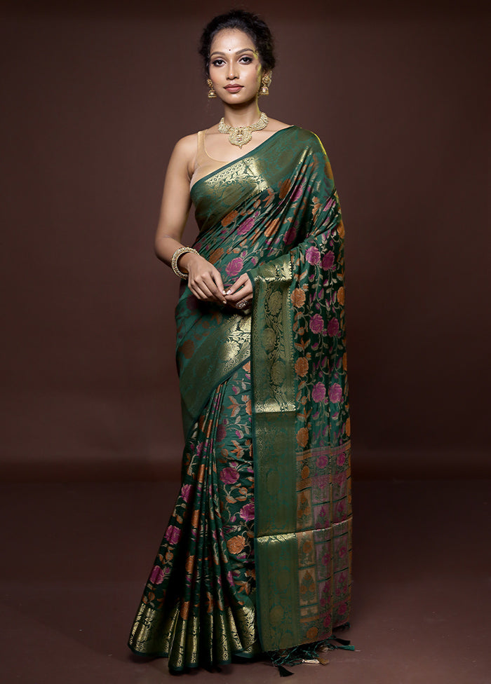 Green Dupion Silk Saree With Blouse Piece