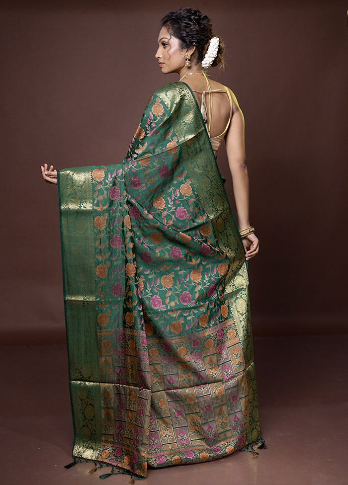 Green Dupion Silk Saree With Blouse Piece