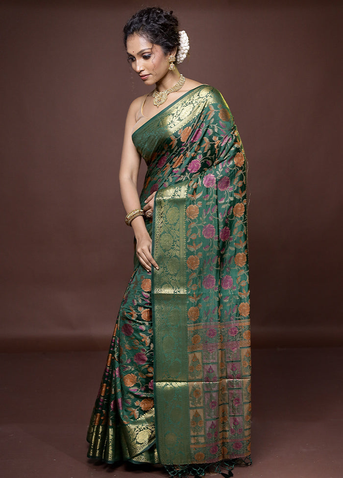 Green Dupion Silk Saree With Blouse Piece