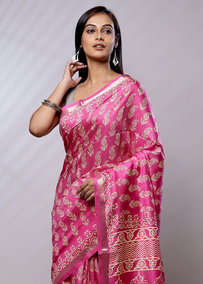 Pink Chanderi Cotton Saree With Blouse Piece