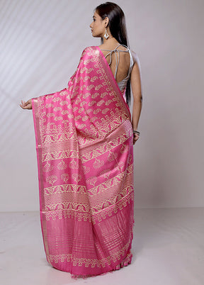 Pink Chanderi Cotton Saree With Blouse Piece