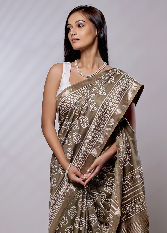 Grey Chanderi Cotton Saree With Blouse Piece - Indian Silk House Agencies