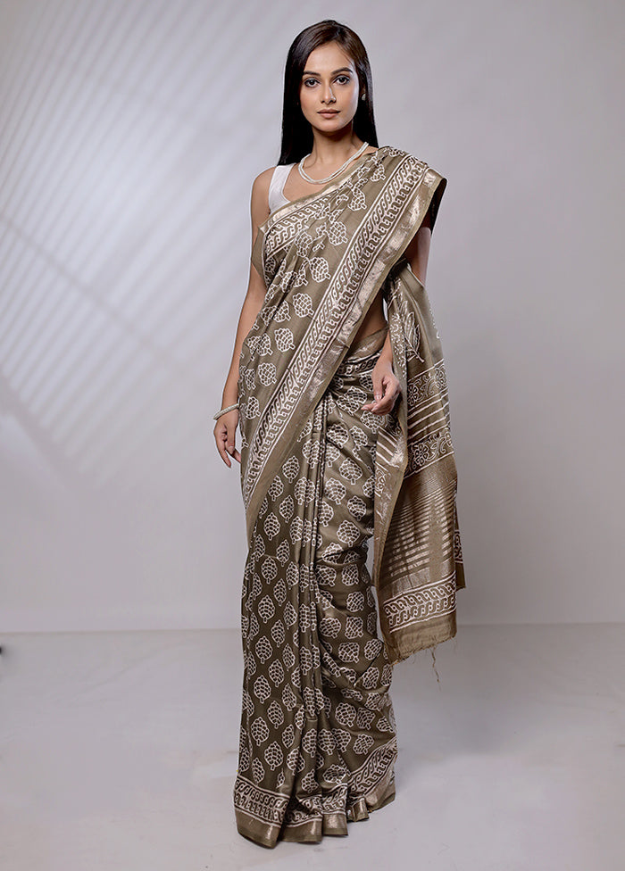 Grey Chanderi Cotton Saree With Blouse Piece