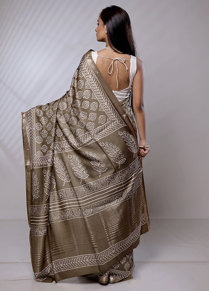 Grey Chanderi Cotton Saree With Blouse Piece