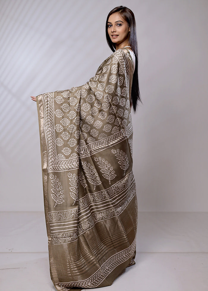 Grey Chanderi Cotton Saree With Blouse Piece