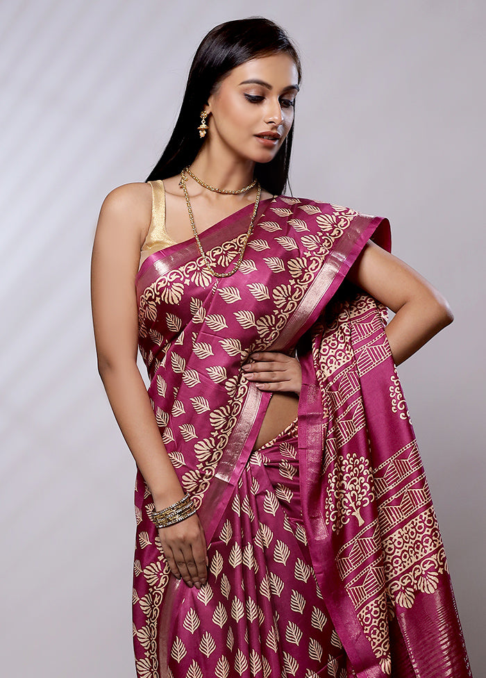 Purple Chanderi Cotton Saree With Blouse Piece