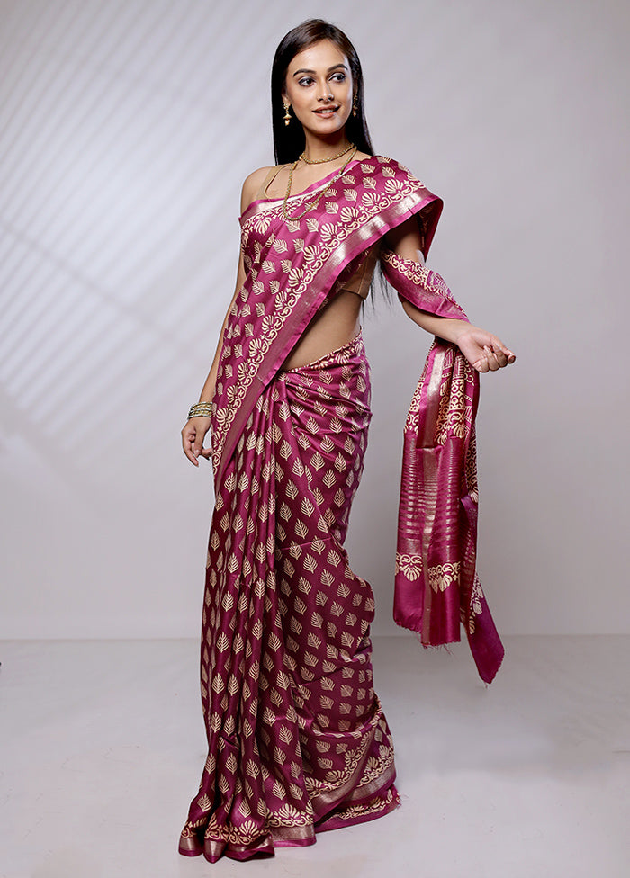 Purple Chanderi Cotton Saree With Blouse Piece - Indian Silk House Agencies