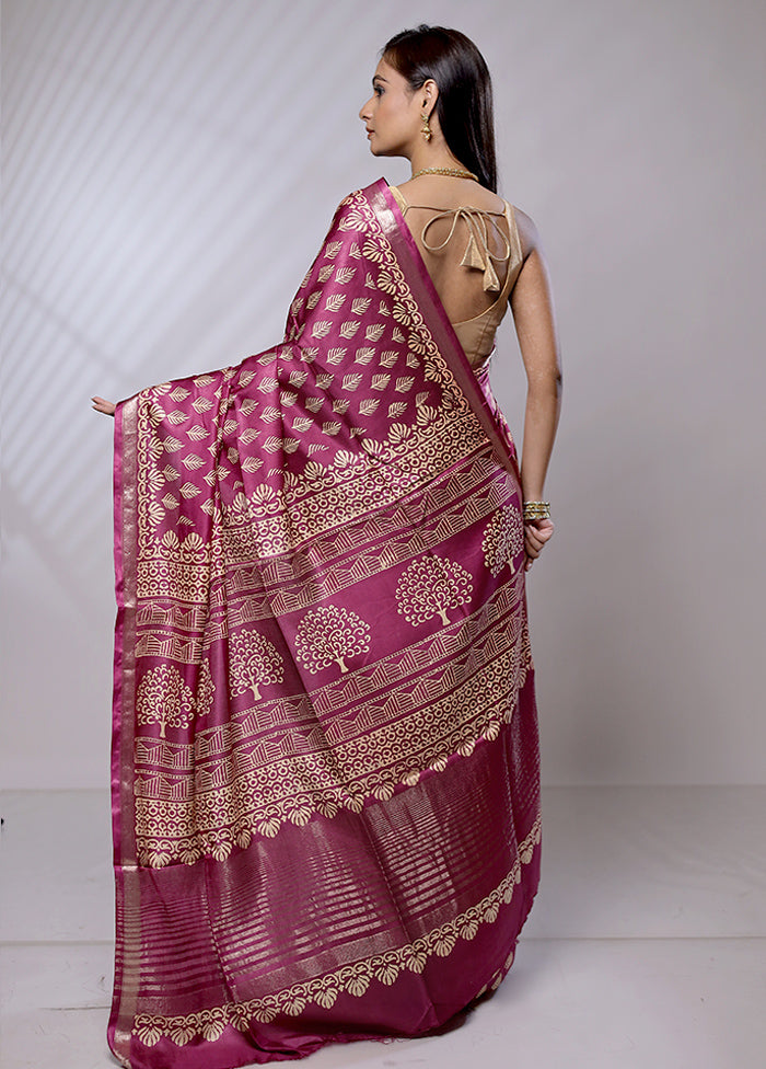 Purple Chanderi Cotton Saree With Blouse Piece