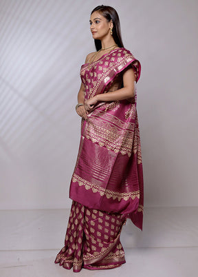 Purple Chanderi Cotton Saree With Blouse Piece