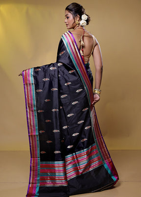 Black Handloom Katan Pure Silk Saree With Blouse Piece