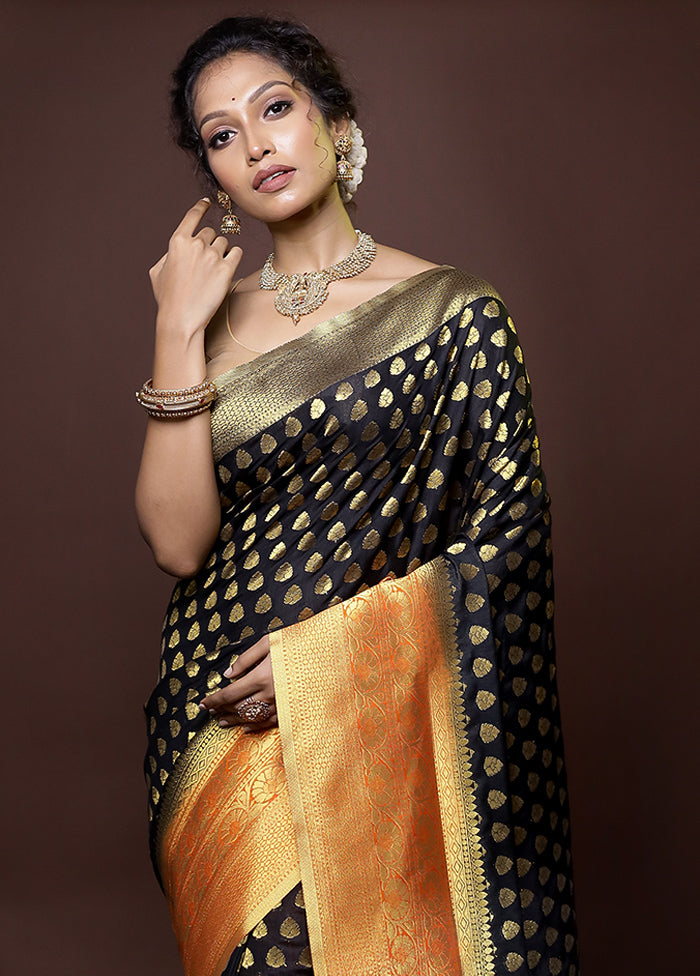 Black Dupion Silk Saree With Blouse Piece - Indian Silk House Agencies