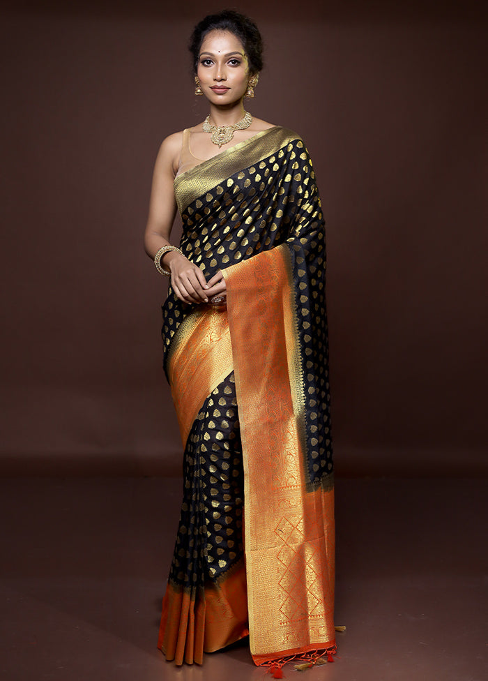 Black Dupion Silk Saree With Blouse Piece - Indian Silk House Agencies