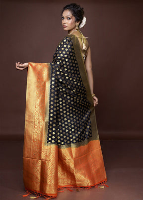 Black Dupion Silk Saree With Blouse Piece - Indian Silk House Agencies