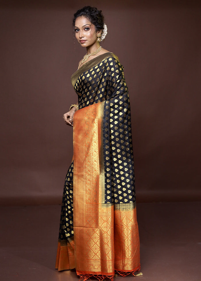 Black Dupion Silk Saree With Blouse Piece