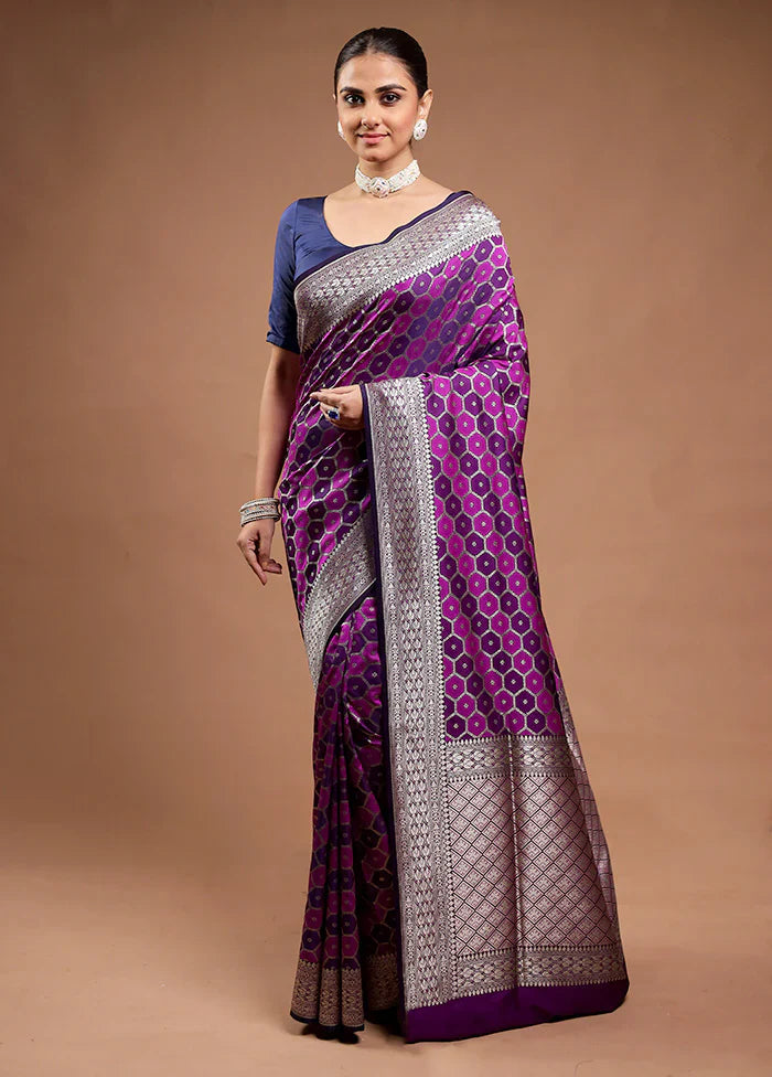 Purple Banarasi Saree & Kundan Necklace Combo
