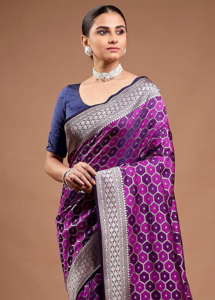 Purple Banarasi Silk Saree With Blouse Piece