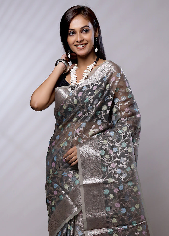 Grey Organza Saree With Blouse Piece