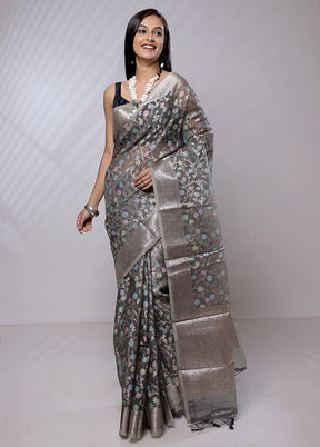 Grey Organza Saree With Blouse Piece