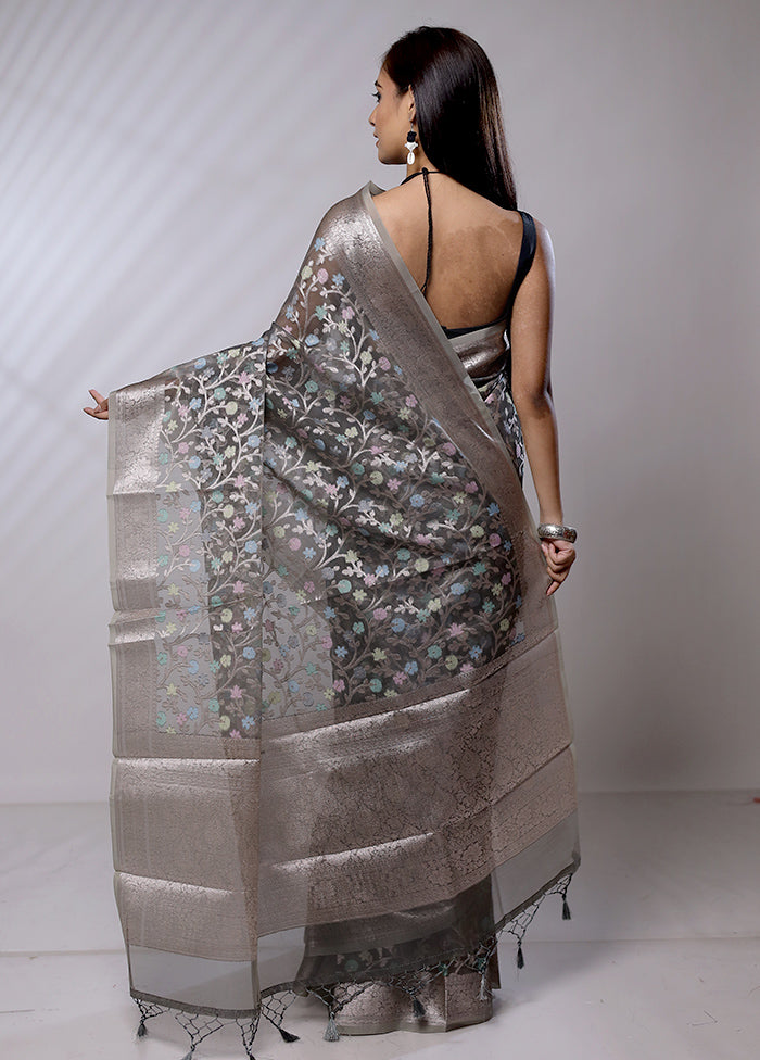 Grey Organza Saree With Blouse Piece