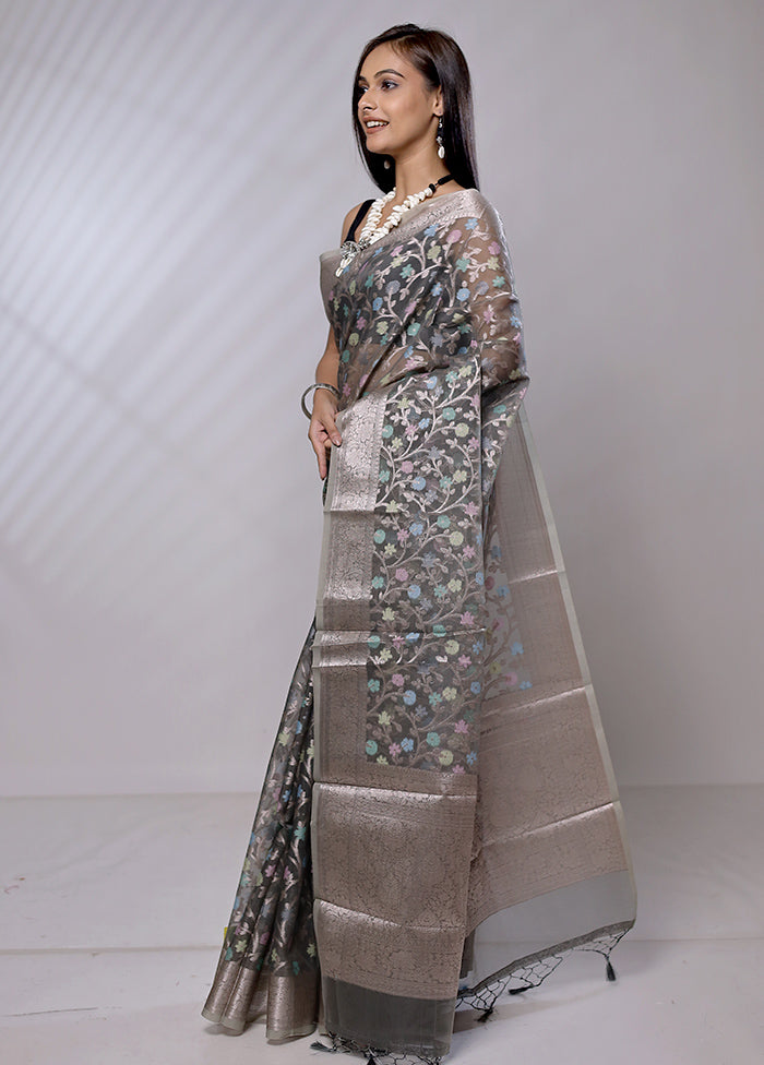 Grey Organza Saree With Blouse Piece