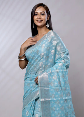 Blue Pure Cotton Saree With Blouse Piece