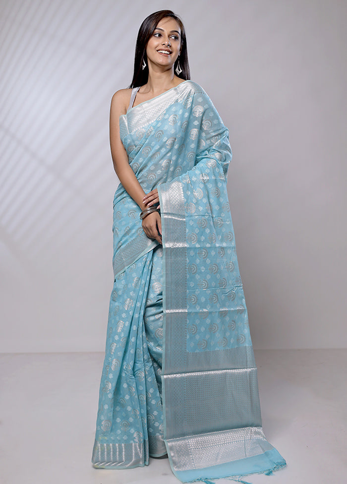 Blue Pure Cotton Saree With Blouse Piece