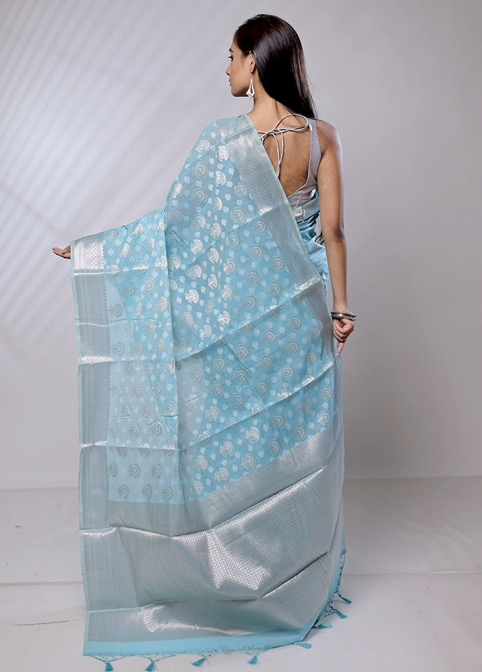 Blue Pure Cotton Saree With Blouse Piece