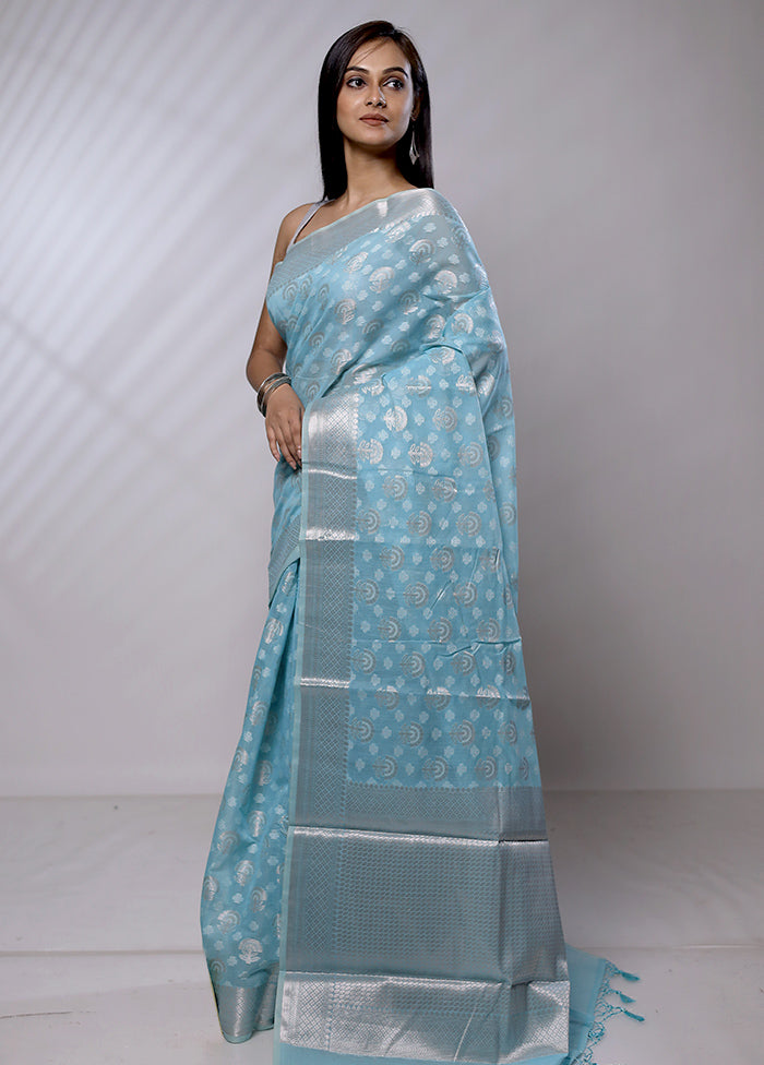 Blue Pure Cotton Saree With Blouse Piece