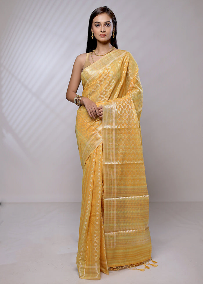 Yellow Kora Silk Saree With Blouse Piece