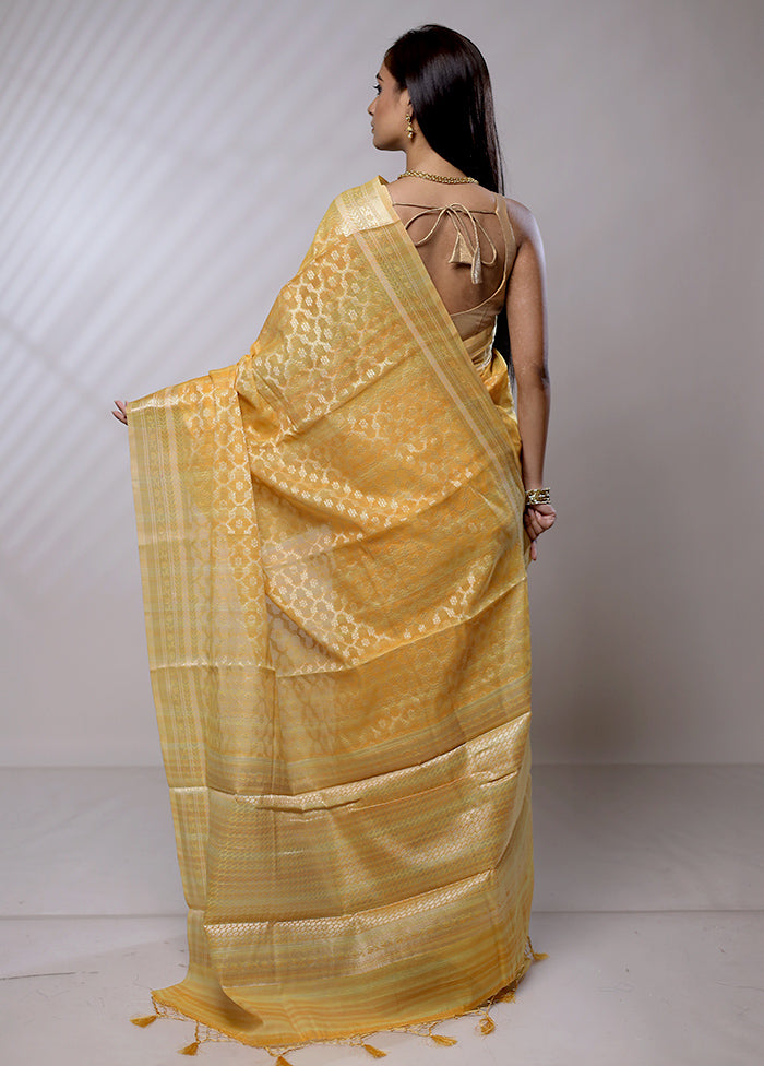 Yellow Kora Silk Saree With Blouse Piece