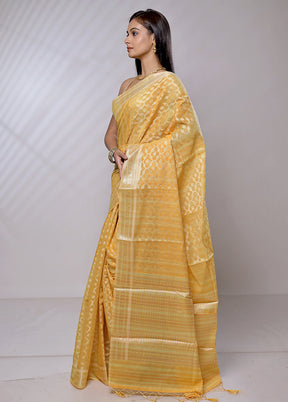 Yellow Kora Silk Saree With Blouse Piece