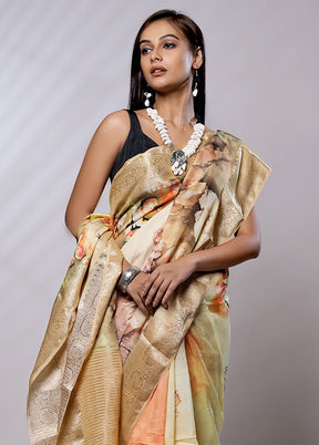 Cream Dupion Silk Saree With Blouse Piece