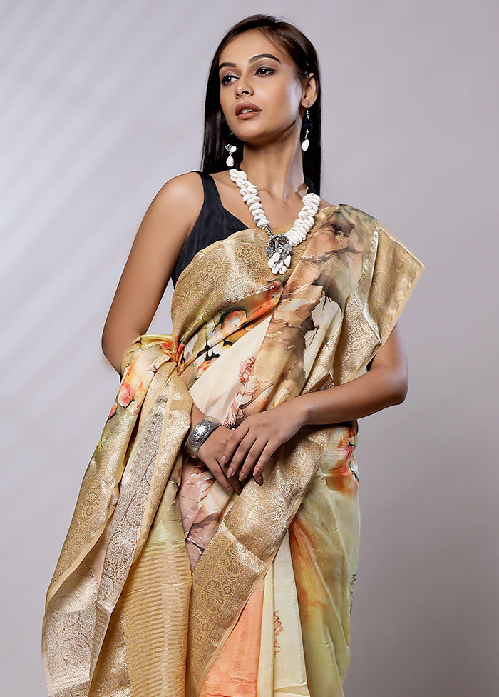 Cream Dupion Silk Saree With Blouse Piece - Indian Silk House Agencies