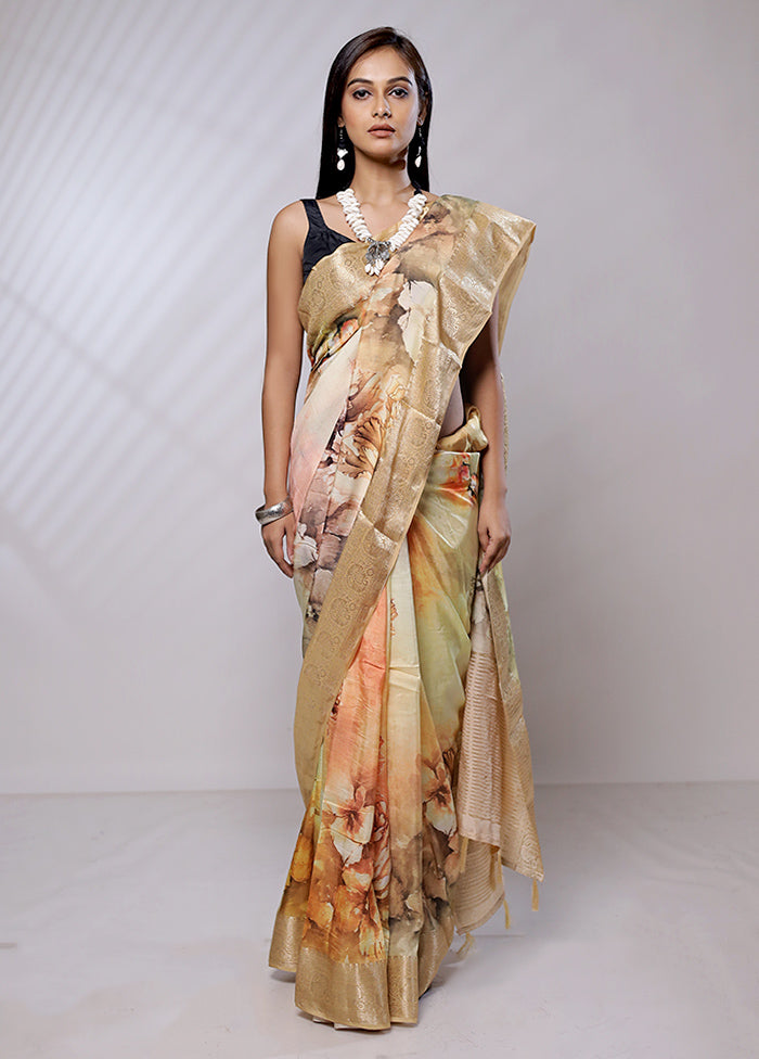 Cream Dupion Silk Saree With Blouse Piece