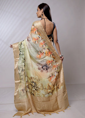 Cream Dupion Silk Saree With Blouse Piece