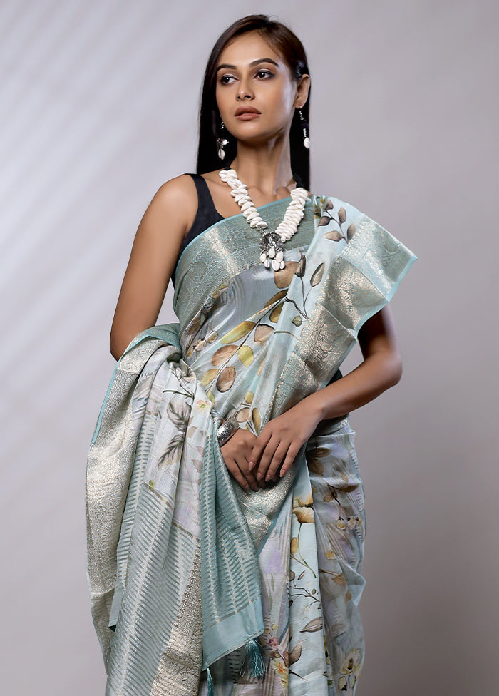 Green Dupion Silk Saree With Blouse Piece - Indian Silk House Agencies