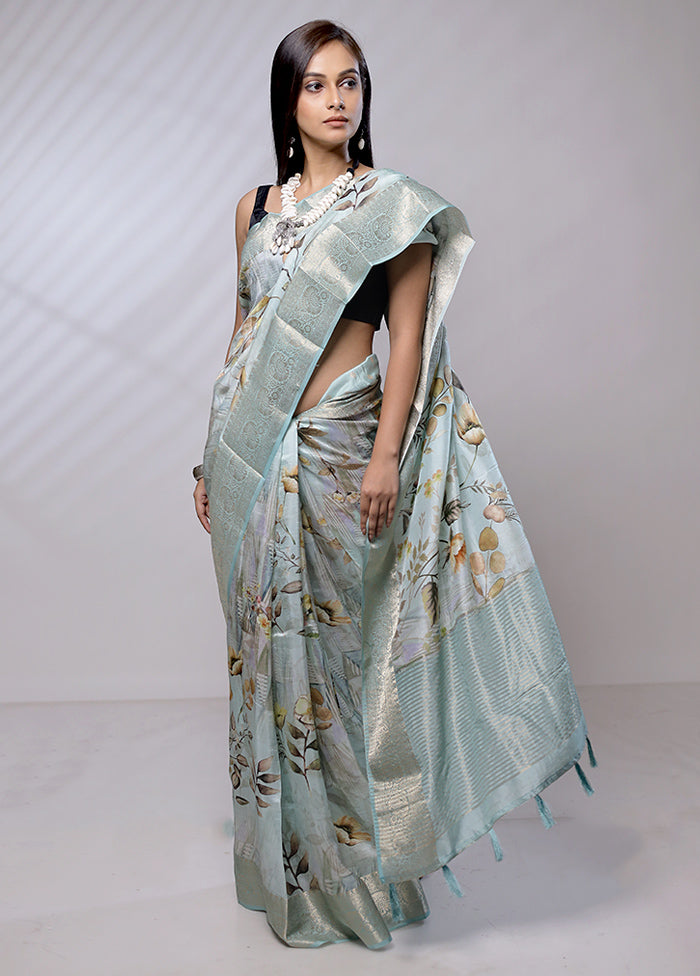 Green Dupion Silk Saree With Blouse Piece