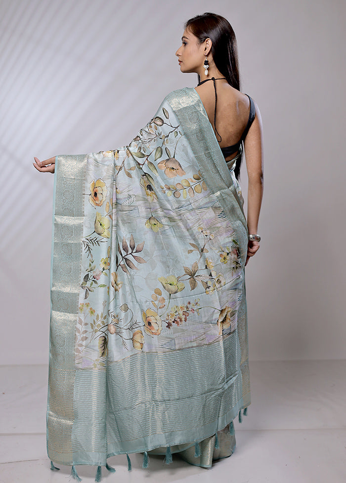 Green Dupion Silk Saree With Blouse Piece - Indian Silk House Agencies