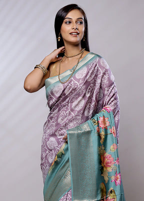 Purple Dupion Silk Saree With Blouse Piece