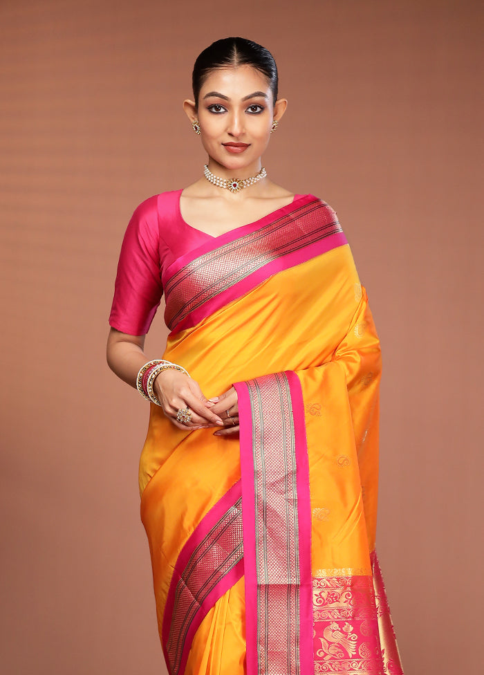 Yellow Kanjivaram Silk Saree With Blouse Piece