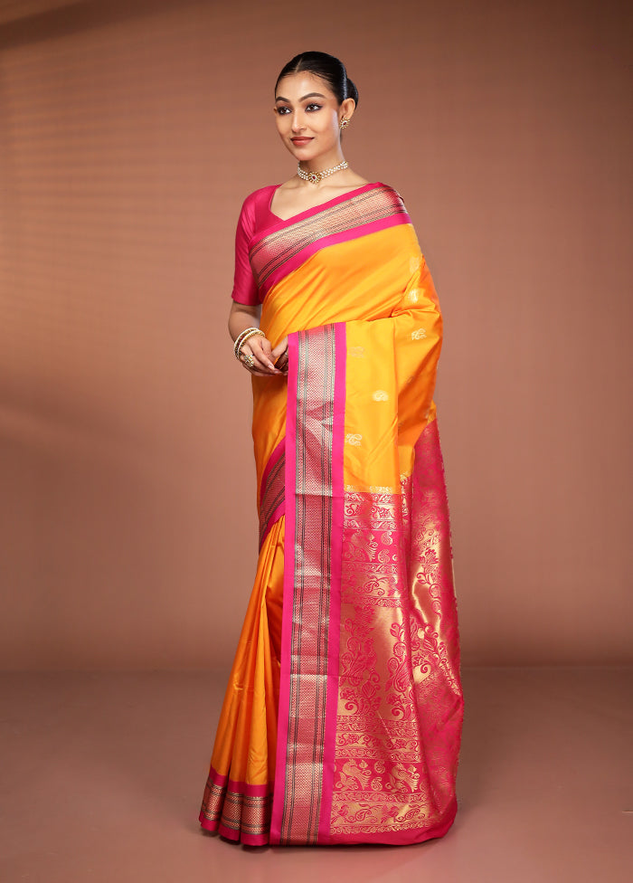 Yellow Kanjivaram Silk Saree With Blouse Piece