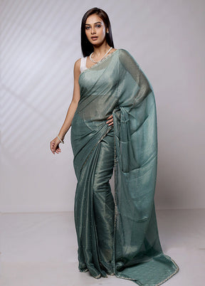 Green Crushed Tissue Silk Saree With Blouse Piece