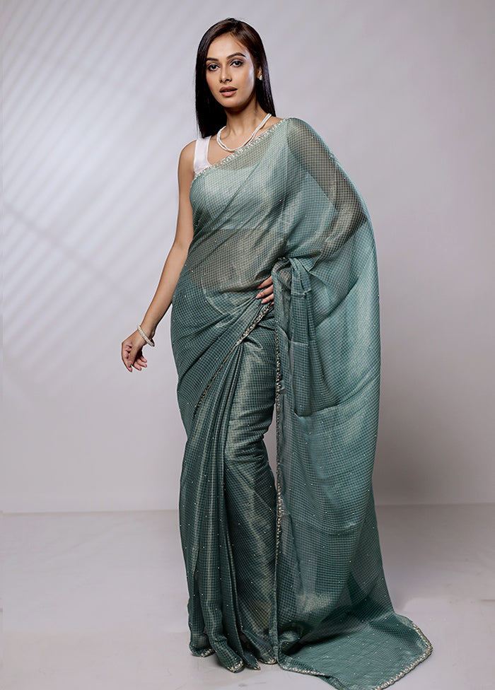 Green Crushed Tissue Silk Saree With Blouse Piece - Indian Silk House Agencies